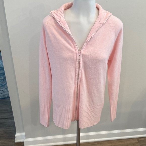 Quacker Factory XS Light Pink Sparkle Zippered Cardigan - Picture 4 of 9